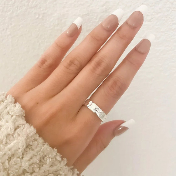 925 Sterling Silver Set of 2 Foil Rings Textured Ring Band Minimalist Ring - Picture 8 of 15